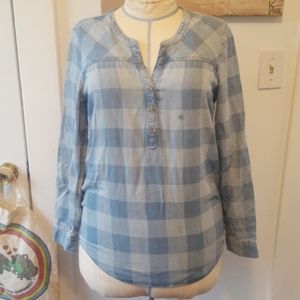 Blue Plaid Pullover Top